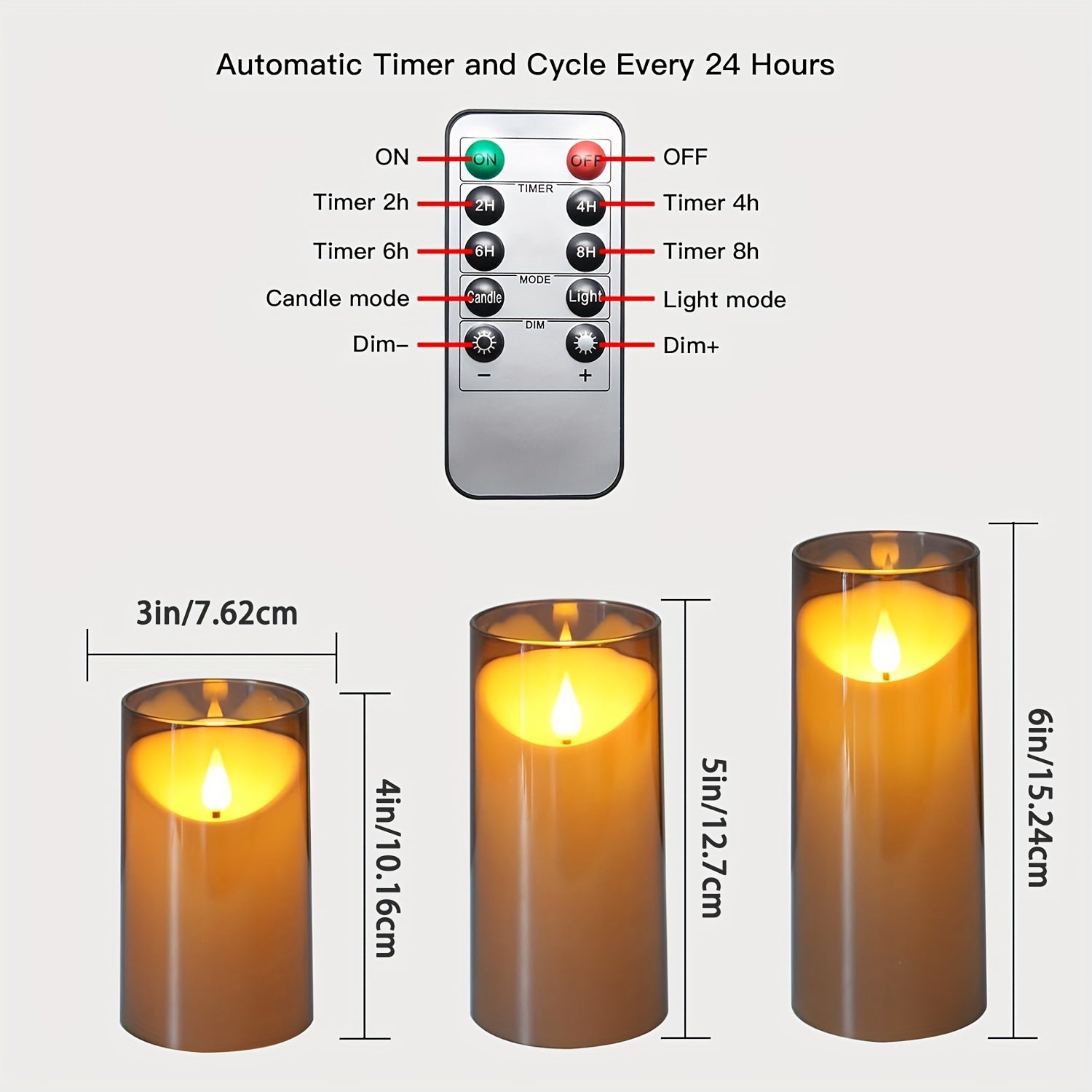 3 pezzi di Candele LED con Telecomando - Con Funzione Timer e Sensore Infrarossi, Grigio