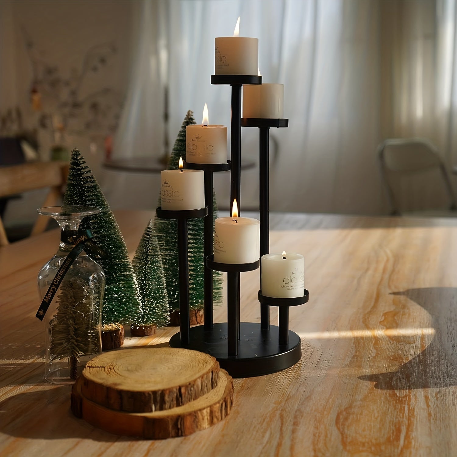 Elegant Black Candlestick Table Decoration – 5-Pillar Candle Holder for Weddings, Parties, Dinner Tables