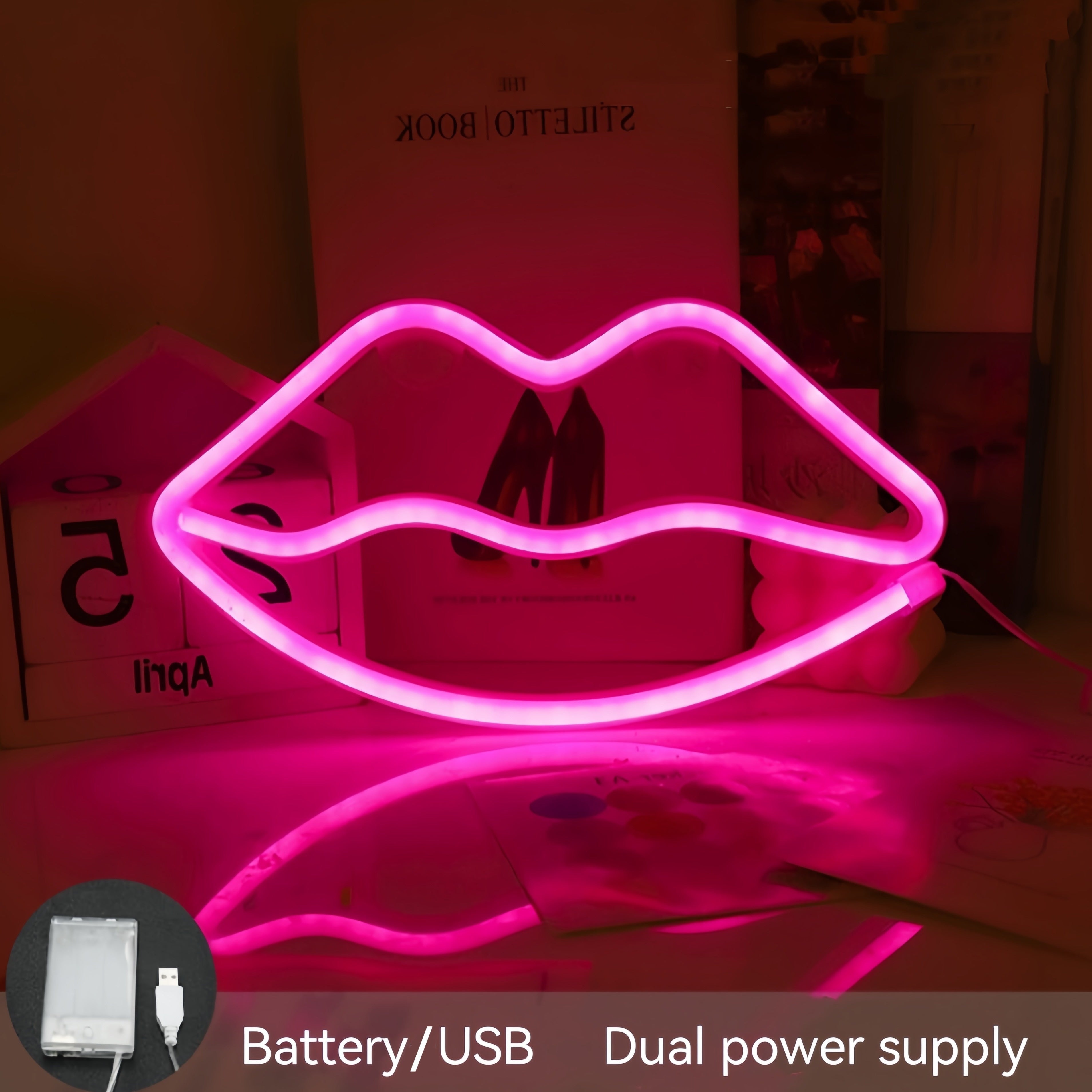 GlowLips - Neon Roze LED Lippenlamp, USB Voeding, Valentijnsdag Decoratie