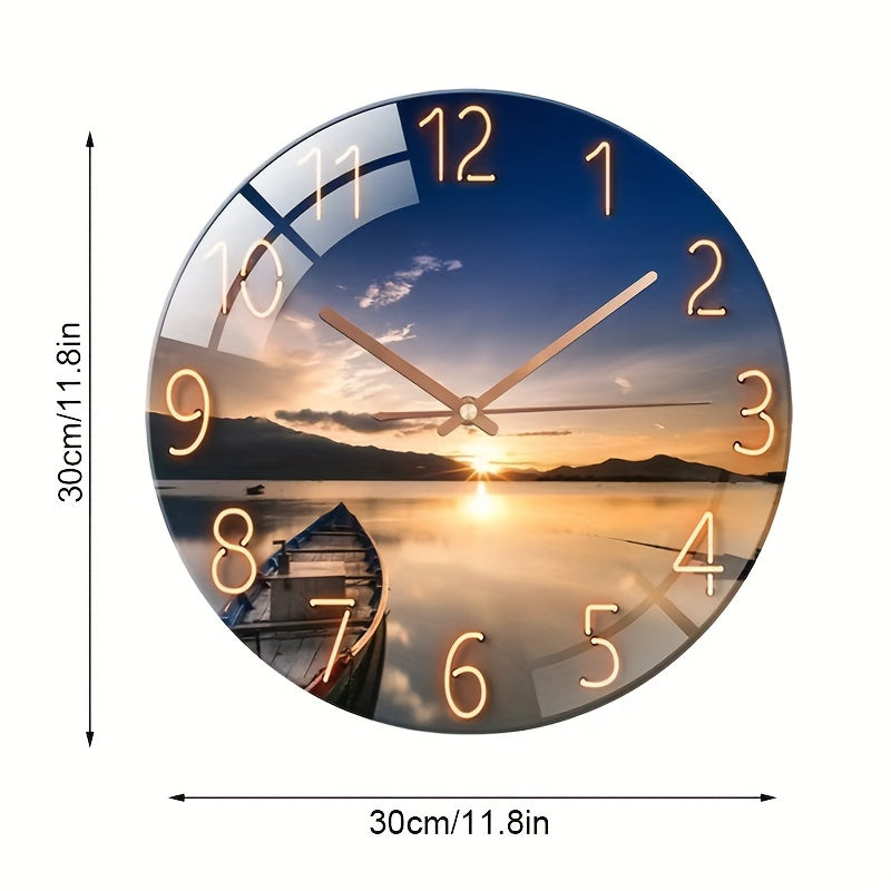 12-Inch Ronde Stille Wandklok - Glas, Modern Ontwerp