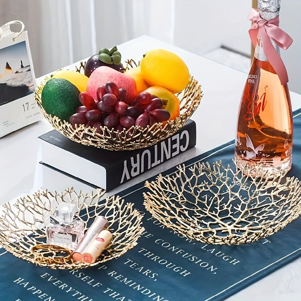 MetalServe-Koraal - Luxe Open Fruitkom voor Huisdecoratie, Salontafel & Eetkamer