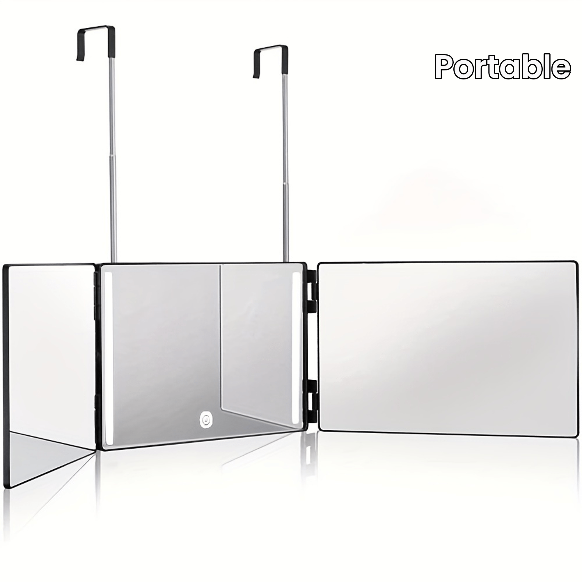 3-zijdige Spiegel voor Haar Knippen – 360° Trifold LED Make-up Spiegel met Verstelbare Hoogte, Draagbaar voor Reizen