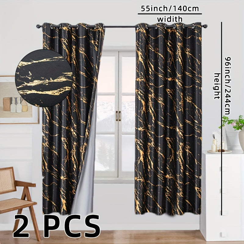 2 Stuks Gouden Folie Gedrukt Marmer Verduisterende Gordijnen - Privacy Raambekleding voor Woonkamer en Slaapkamer