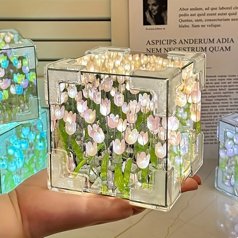 TulipGlow - Handgemaakte Tulpen LED Nachtlamp en Spiegel