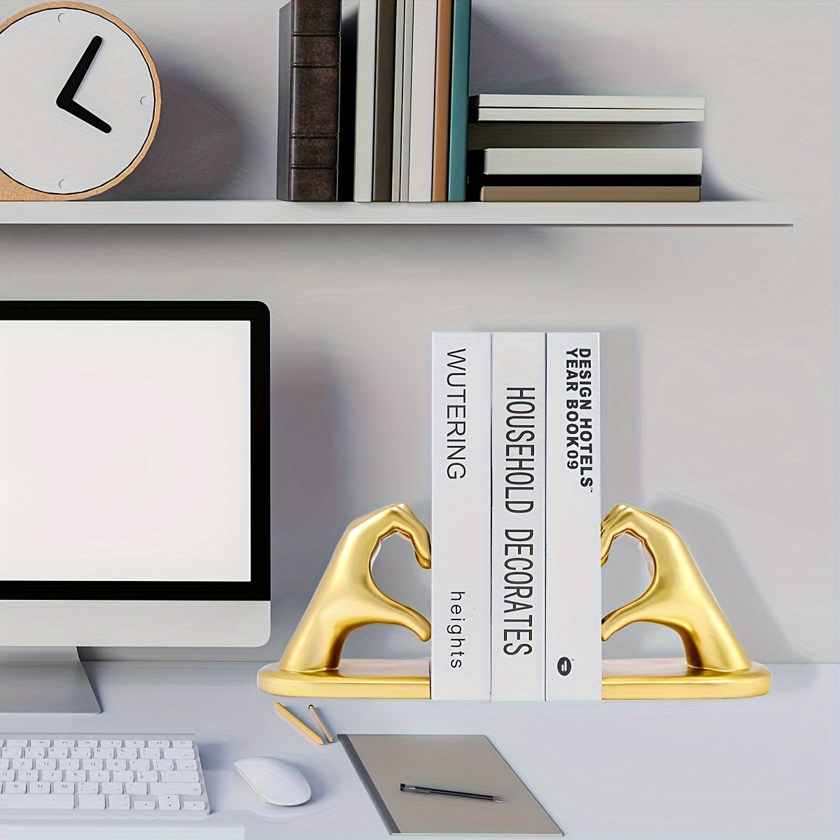 GoldenHeart - Set di 2 Fermalibri - Scultura d'Arte Moderna per Decorazione della Casa