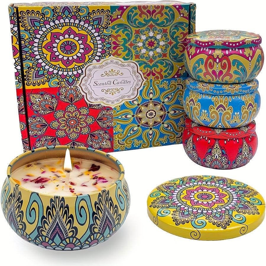 Set di Candele Profumate 4 Pezzi - Profumi Rilassanti: Gelsomino, Sandalo, Canglan, Rosa - Perfetto per Rilassamento, Yoga e Regali