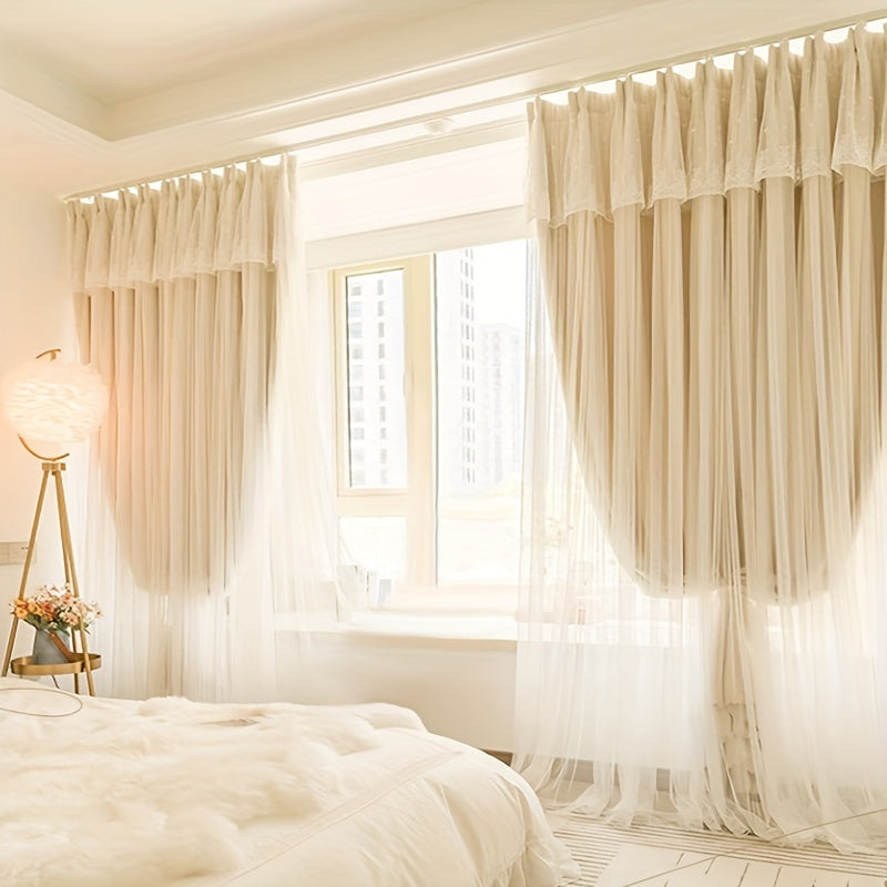 2 Stuks Franse Prinses Stijl Verduisterende Gordijnen - Privacy Raambekleding voor Slaapkamer en Woonkamer
