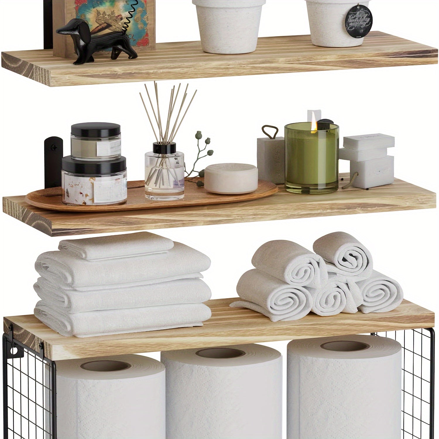 ShelfSet - Houten Drijvende Opbergrekken - Set van 3 Badkamer Planken