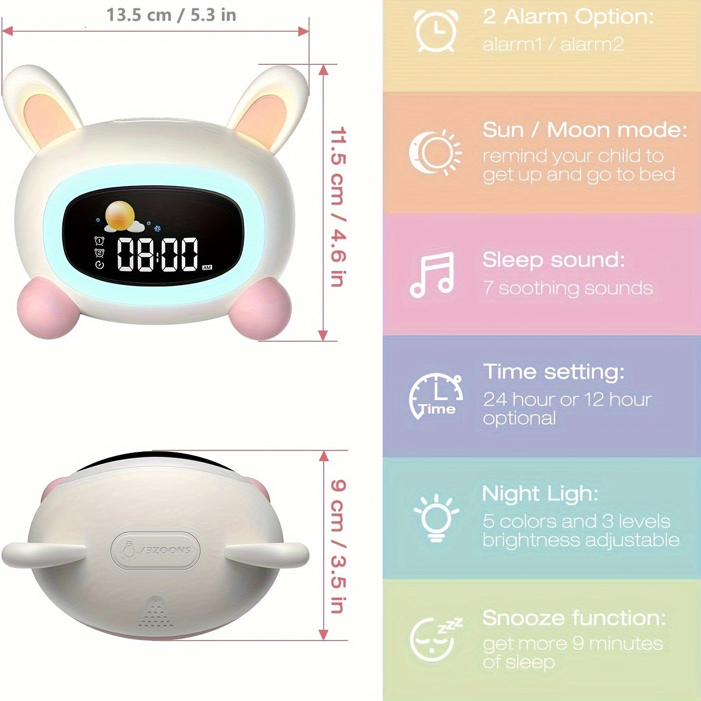 BunnyTime - Tenero Orologio per l'Addestramento al Sonno con Musica e Luce Notturna