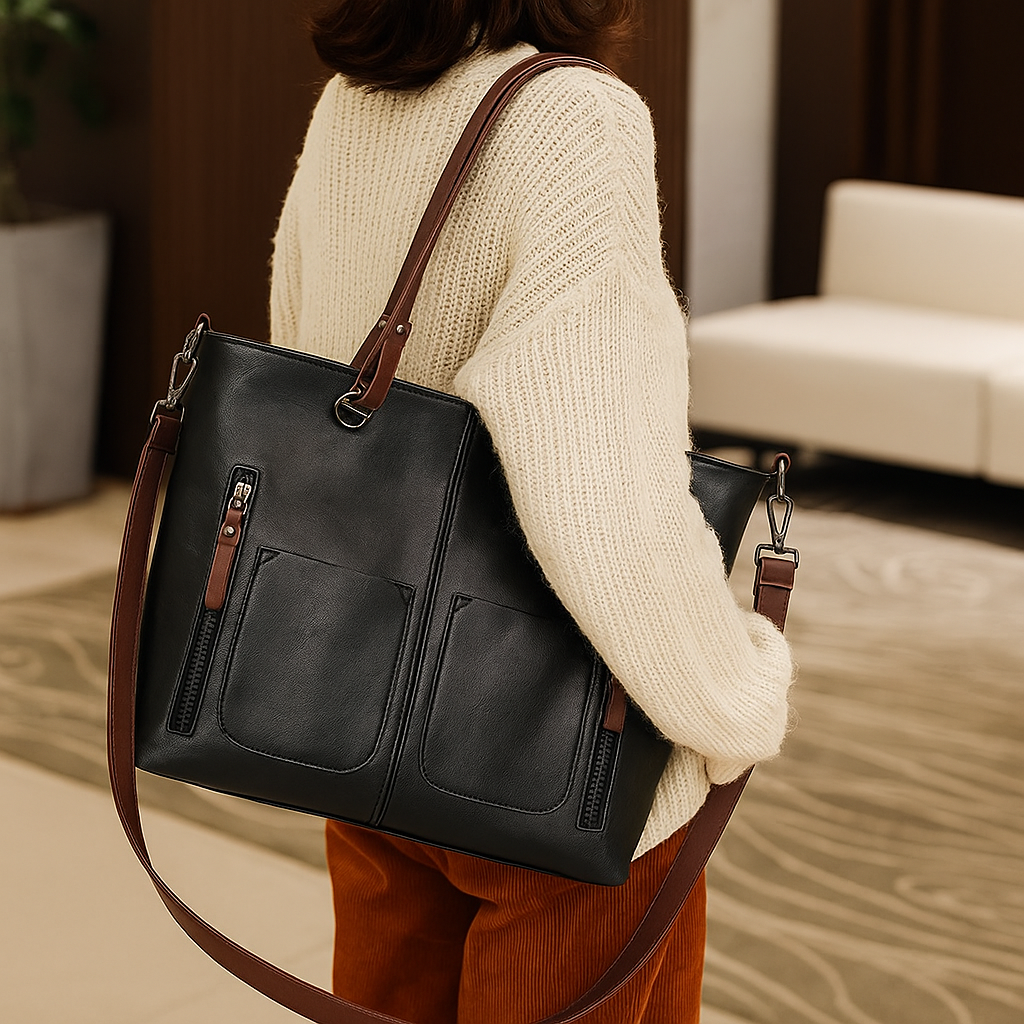 Work Bag Women Vintage Leather Tote Handbag Office Travel - Image 5