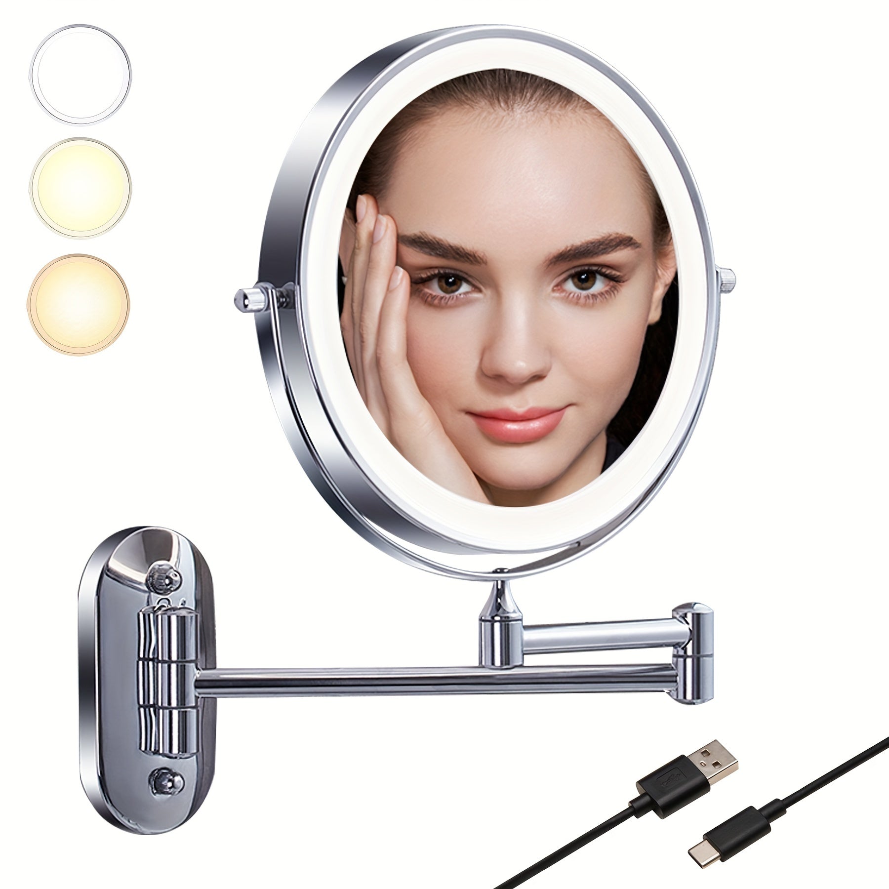 ED Make-up Spiegel met Verlichting - Dubbelzijdig, 3/5/7/10X Vergroting, Dimbare LED-lampen, Uitschuifbare Arm