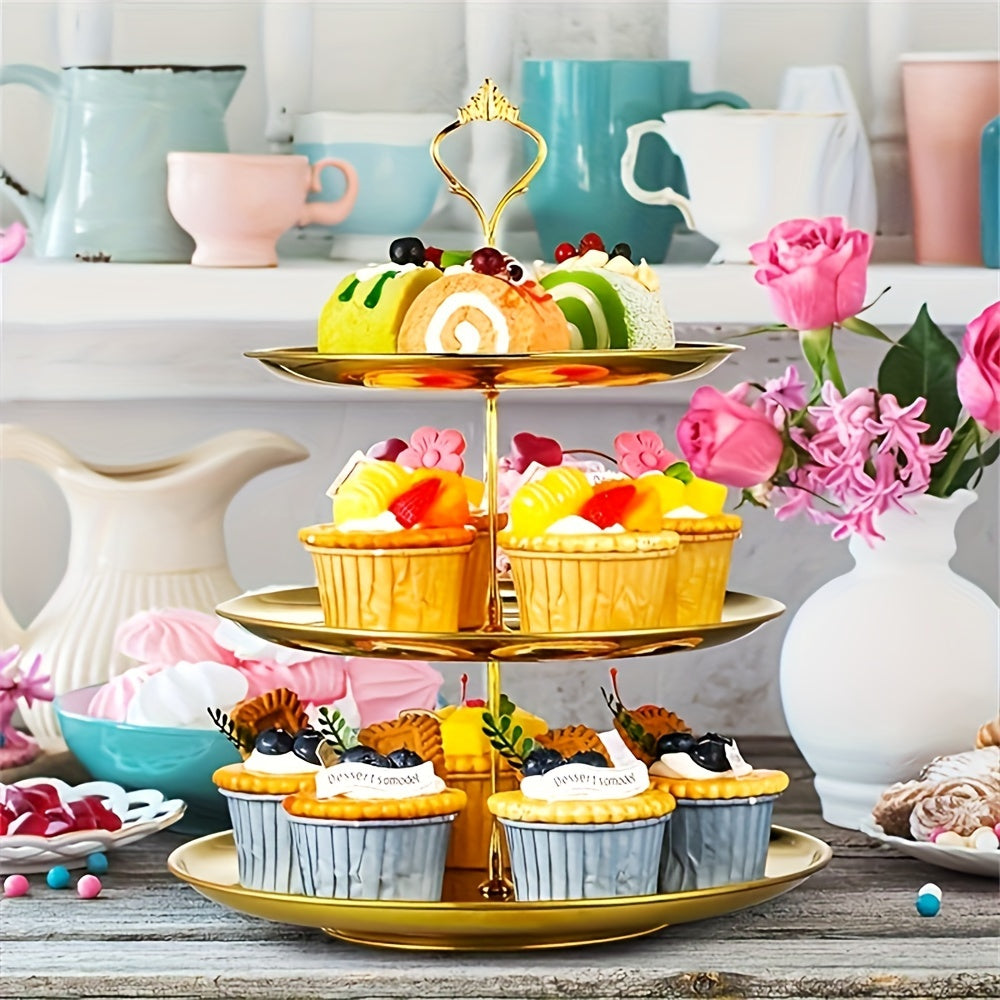 SteelTower - 3-Laags RVS Taartplateau | Serveerschaal voor Desserts & Fruit
