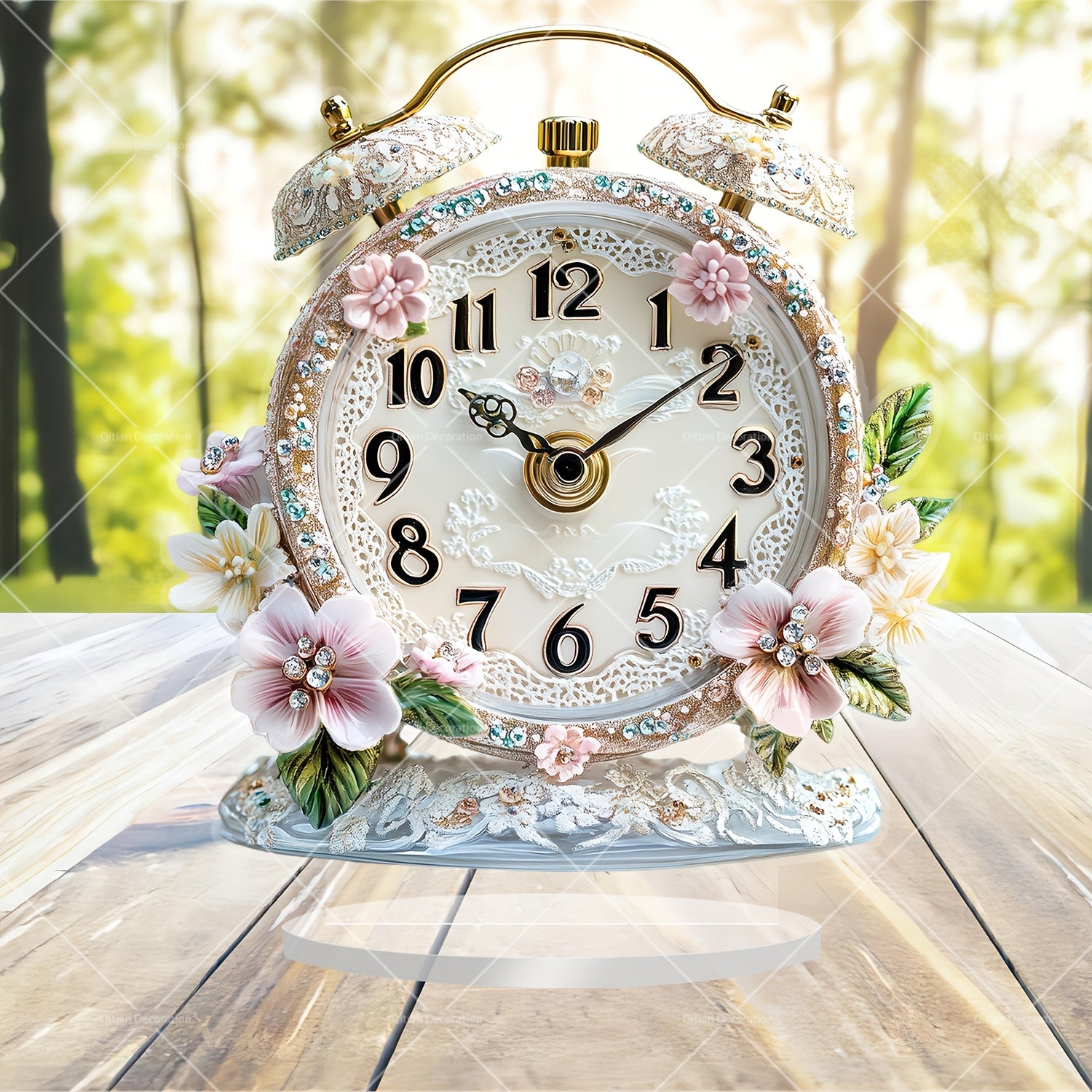 GlamTime - Luxe Acryl Bloemen Wekker met Edelsteenaccenten