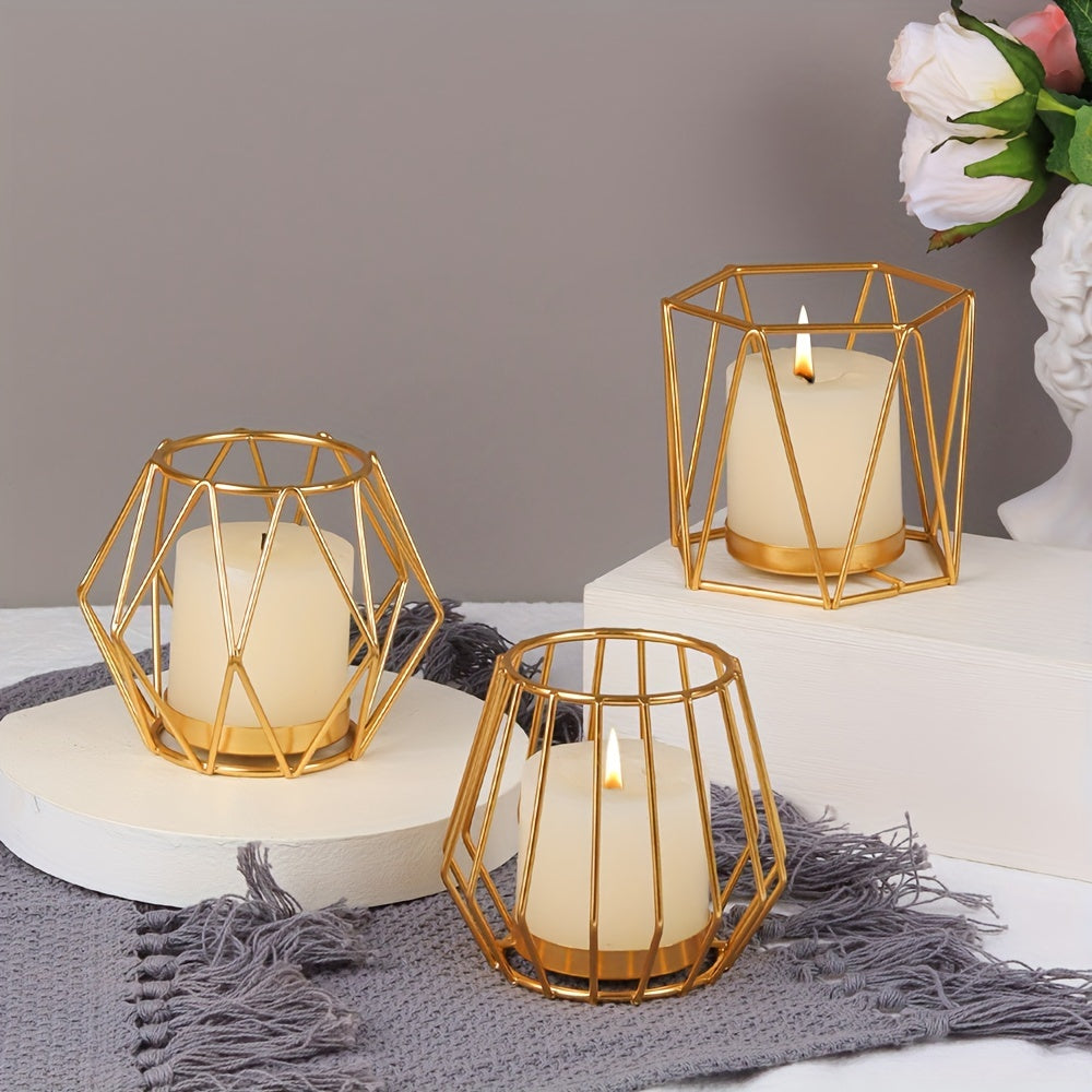 Golden Metal Candle Holder Set - Stylish Table Decoration