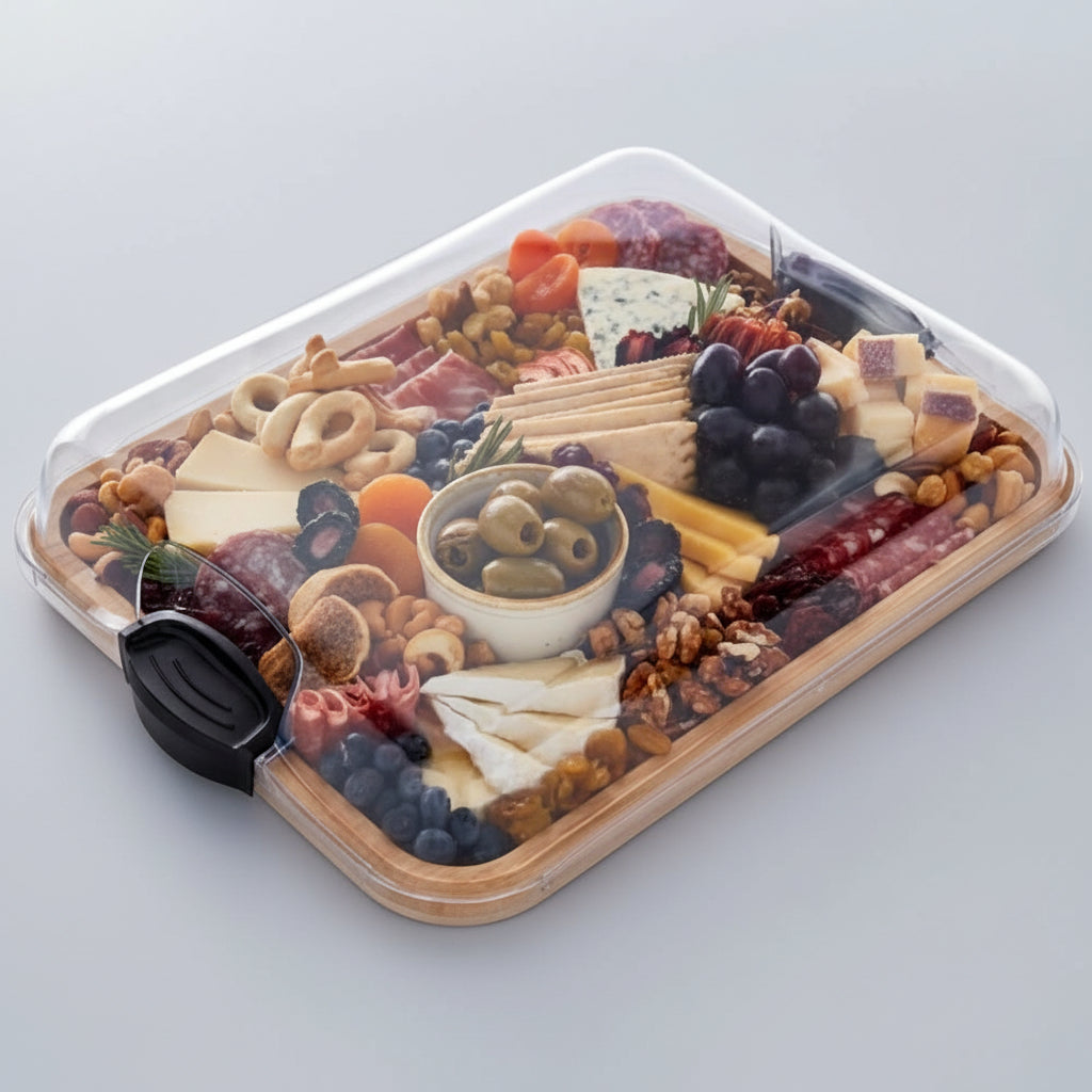 Cutting Board Bamboo Serving Tray Lid Compartments