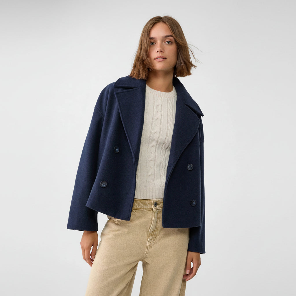 Blazer Dames Korte Dubbelrijige Oversized Jas Revers