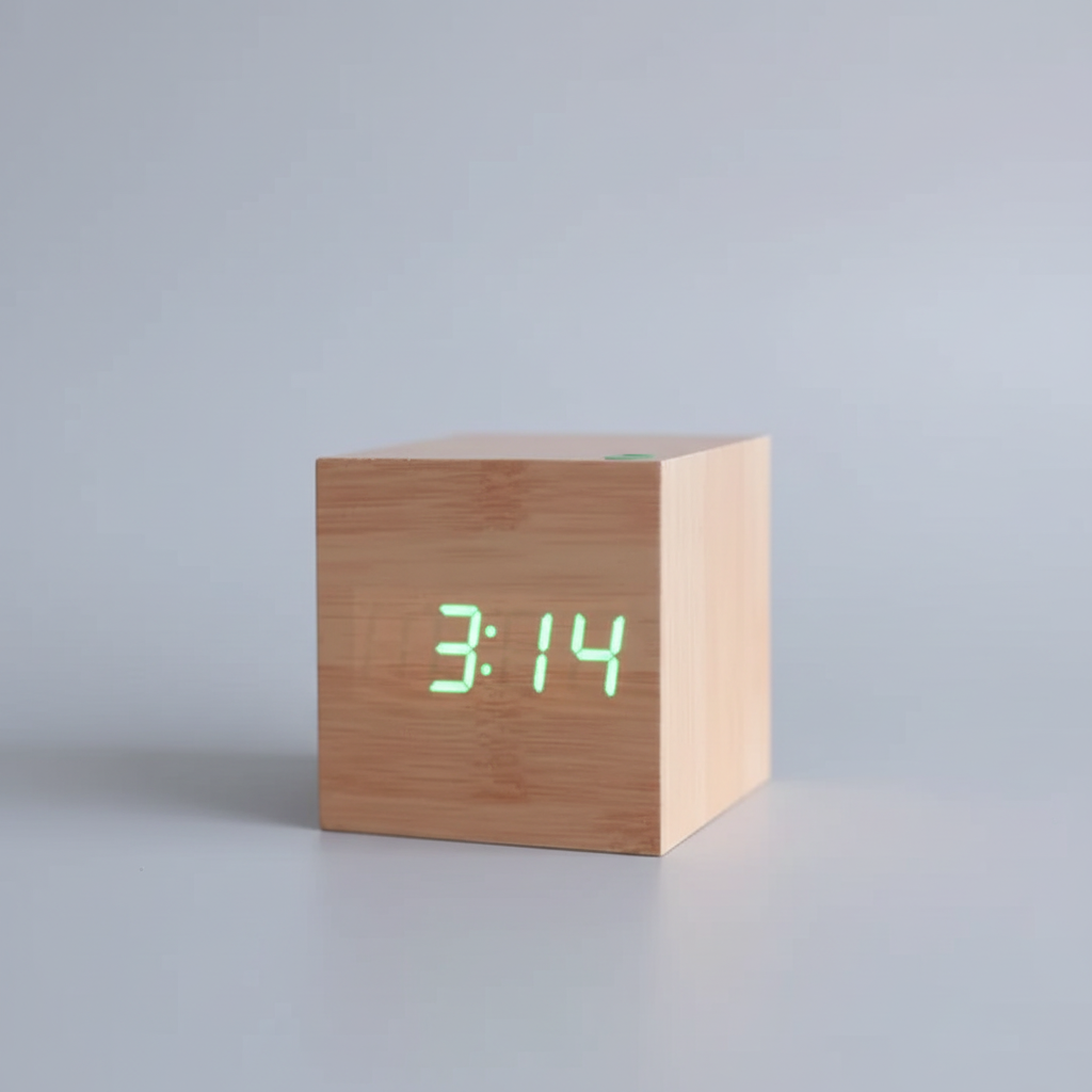 Relógio Digital de Madeira LED Minimalista para Secretária