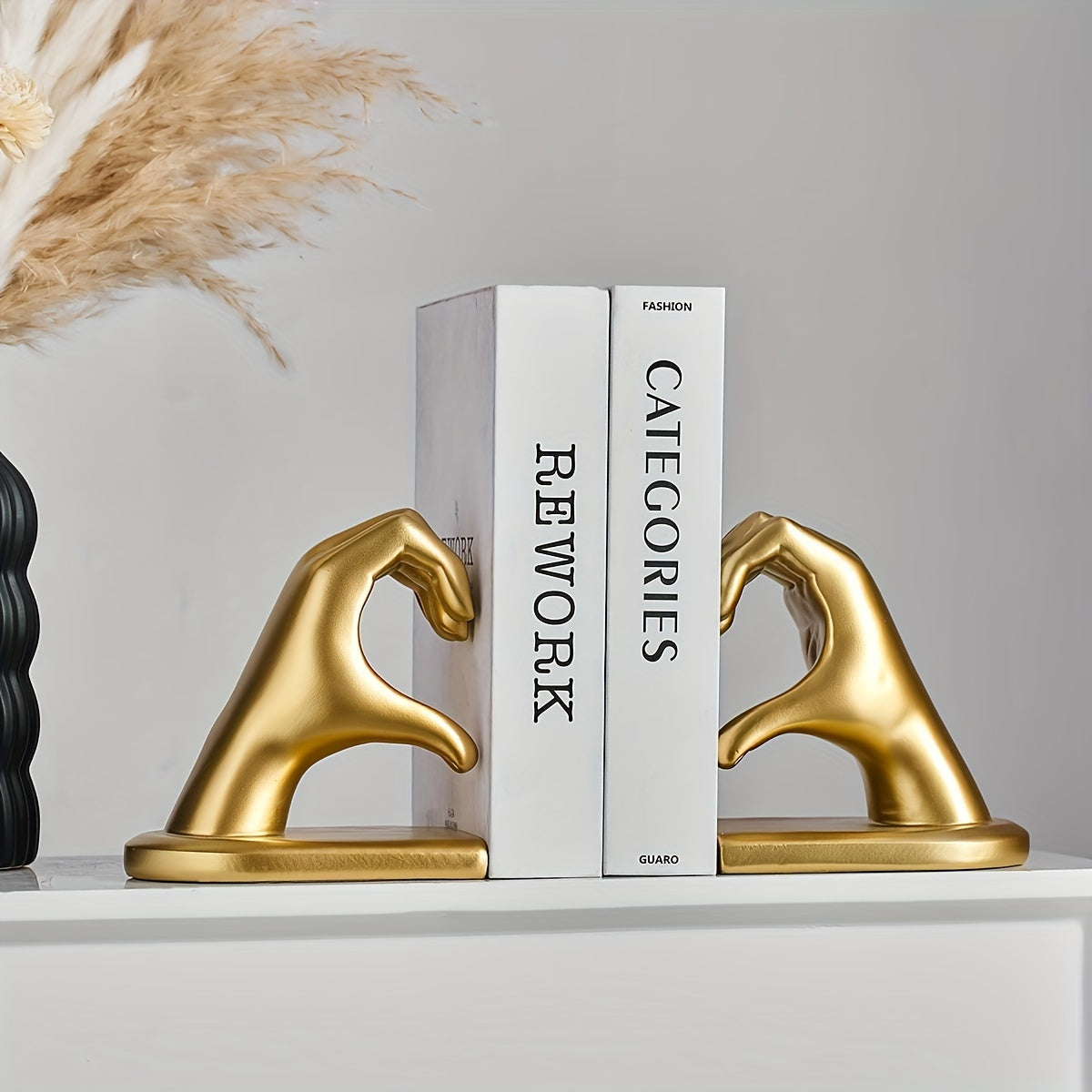 GoldenHeart - Set di 2 Fermalibri - Scultura d'Arte Moderna per Decorazione della Casa