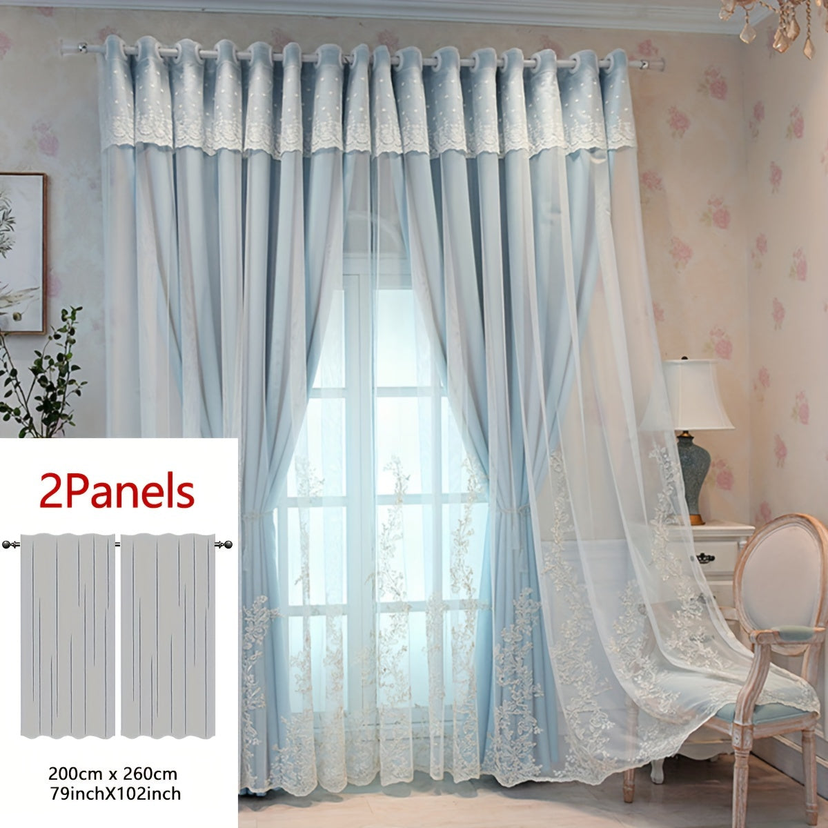 2 Pezzi Tenda Ricamata con Fate Elfiche - Pannelli di Tenda Traslucidi con Tessuto Integrato e Anelli