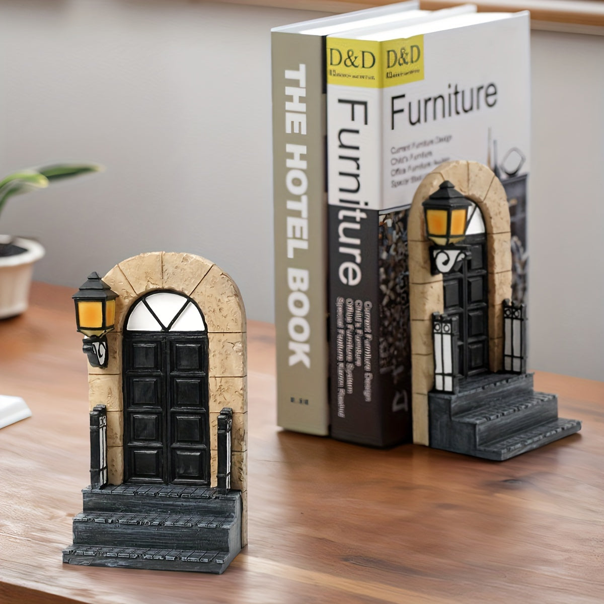 Vintage European Door Bookend - Hand-Painted Resin Decoration for Home and Office