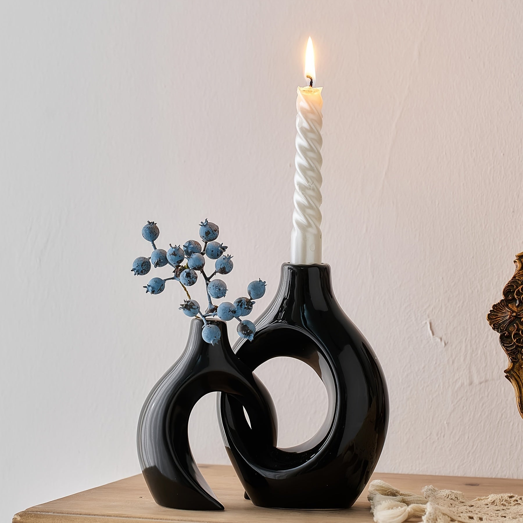 2-delige Set Keramische Kandelaren - Matte Afwerking, Modern Minimalistisch Ontwerp voor Tafeldecoratie