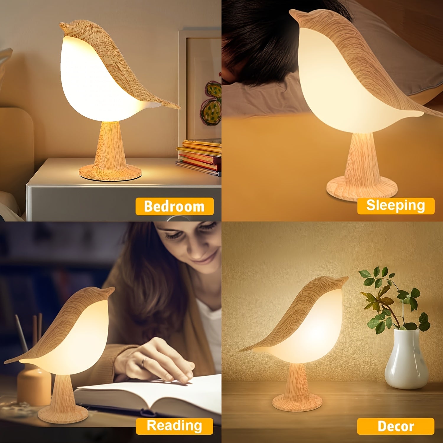 BrightNest - Lámpara de mesa LED para pájaros recargable por USB con atenuación táctil
