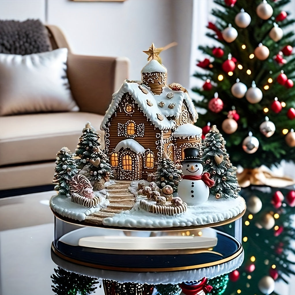 DecoGember - Acryl Gemberhuis met Sneeuwman, Moderne Kerst Tafeldecoratie