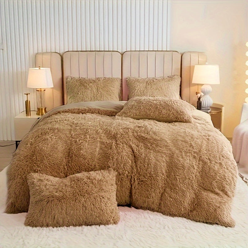 3-piece Velvet Duvet Cover Set (1 Duvet Cover + 2 Pillowcases, Without Insert) – Solid Colour, Soft and Comfortable Bedding Set for Bedroom, Guest Room, Autumn and Winter