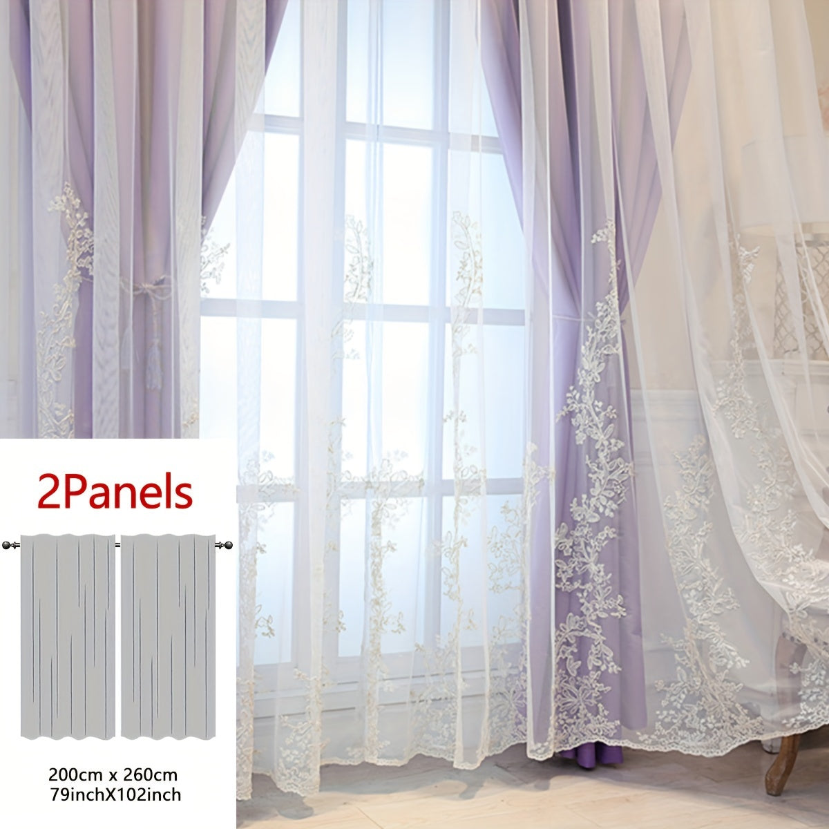 2 Pezzi Tenda Ricamata con Fate Elfiche - Pannelli di Tenda Traslucidi con Tessuto Integrato e Anelli