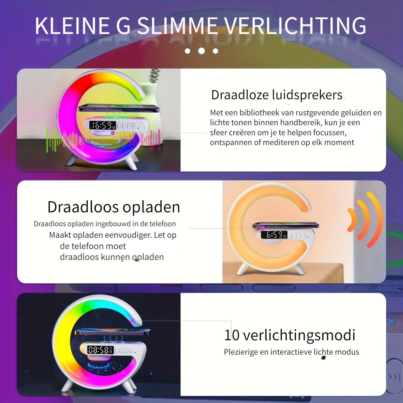 SlimLamp - Draadloos Opladen Tafellamp met Wekker en Slaaphulp