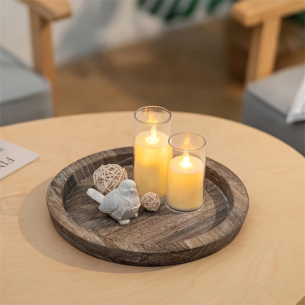 RusticBowl - Ronde Houten Schaal | Rustieke Kaarshouder & Kerstdecoratie