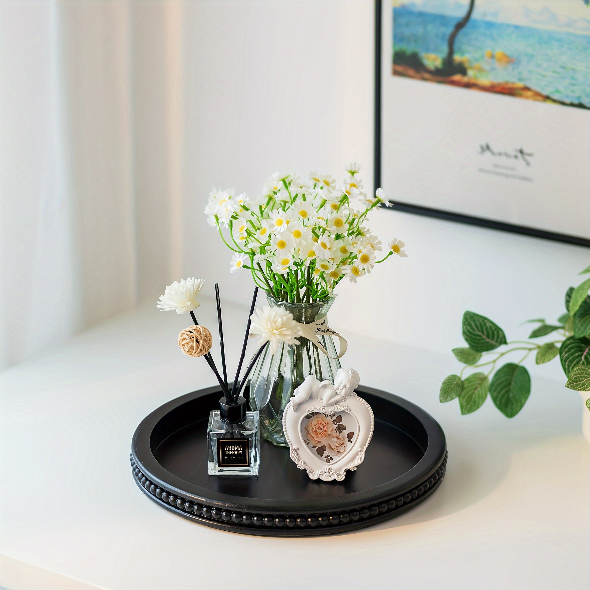 BeadTray - 29,97 cm Rond Houten Kralen Dienblad | Vintage Salontafel Decor
