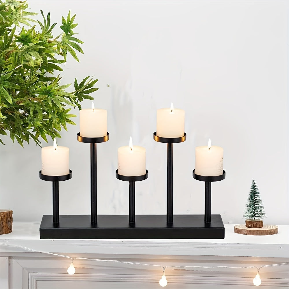 Elegant Black Candlestick Table Decoration – 5-Pillar Candle Holder for Weddings, Parties, Dinner Tables