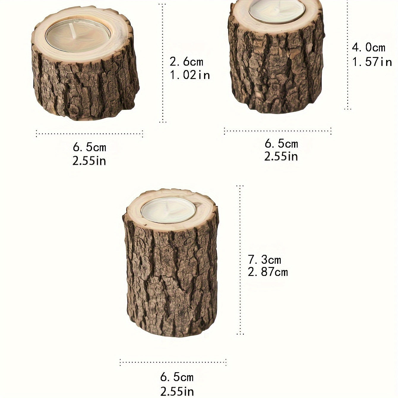 3-Delige Set Rustieke Boomschors Kaarshouders – Houten Tafeldecoratie voor Kerst en Feestdagen