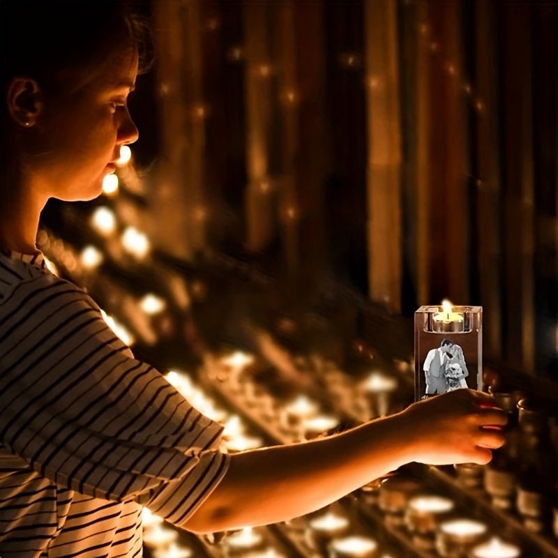 Gepersonaliseerde Glazen Fotokandelaar - Aanpasbaar Cadeau voor Bruiloft, Verjaardag of Feestdagen - Decoratief Art Deco Glas