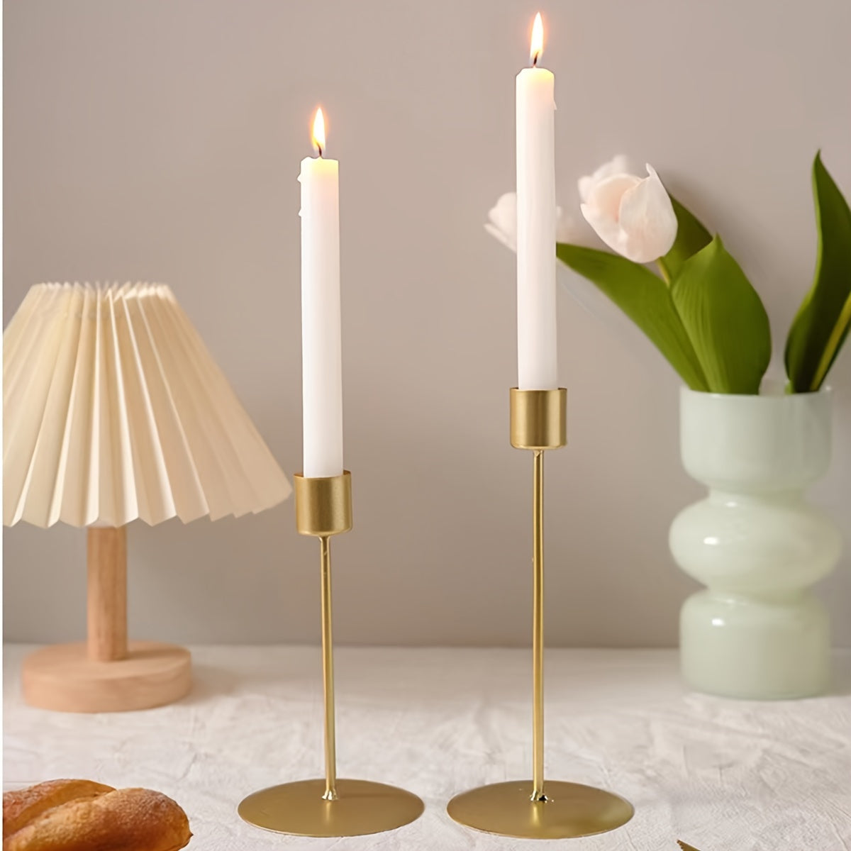 2 Stuks Metalen Kaarshouders – Tafeldecoratie voor Diner, Bruiloft, en Feestdagen
