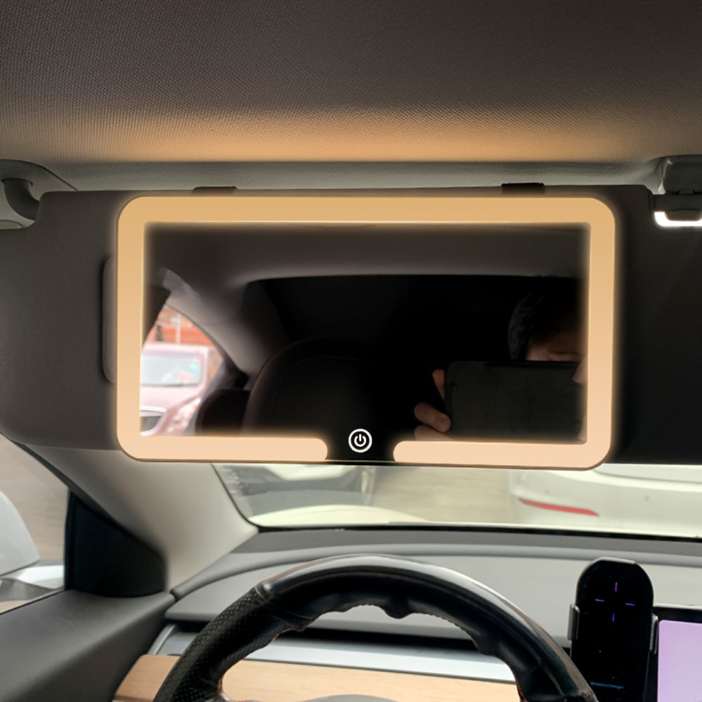 Car Sun Visor Makeup Mirror with 3 Light Modes – Adjustable LED, USB Rechargeable, Portable Design
