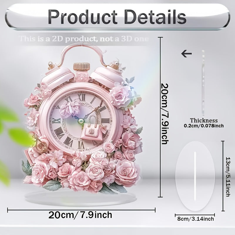 BohoClock - Boheemse Roze Bloemenwekker met Acryl Display