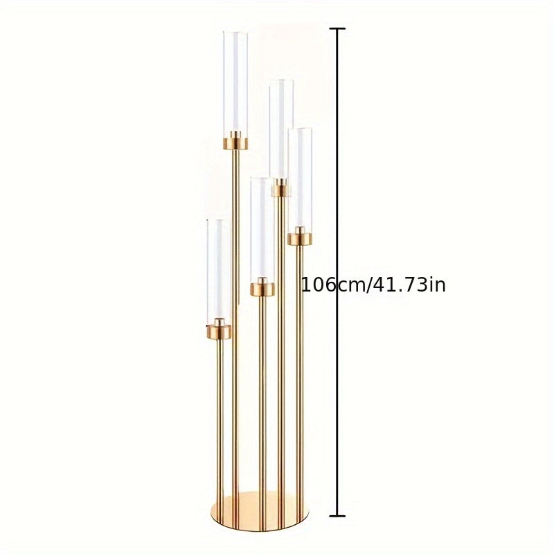 Candelabro in metallo dorato e acrilico - decorazione da tavolo elegante a 5 bracci per matrimoni e feste