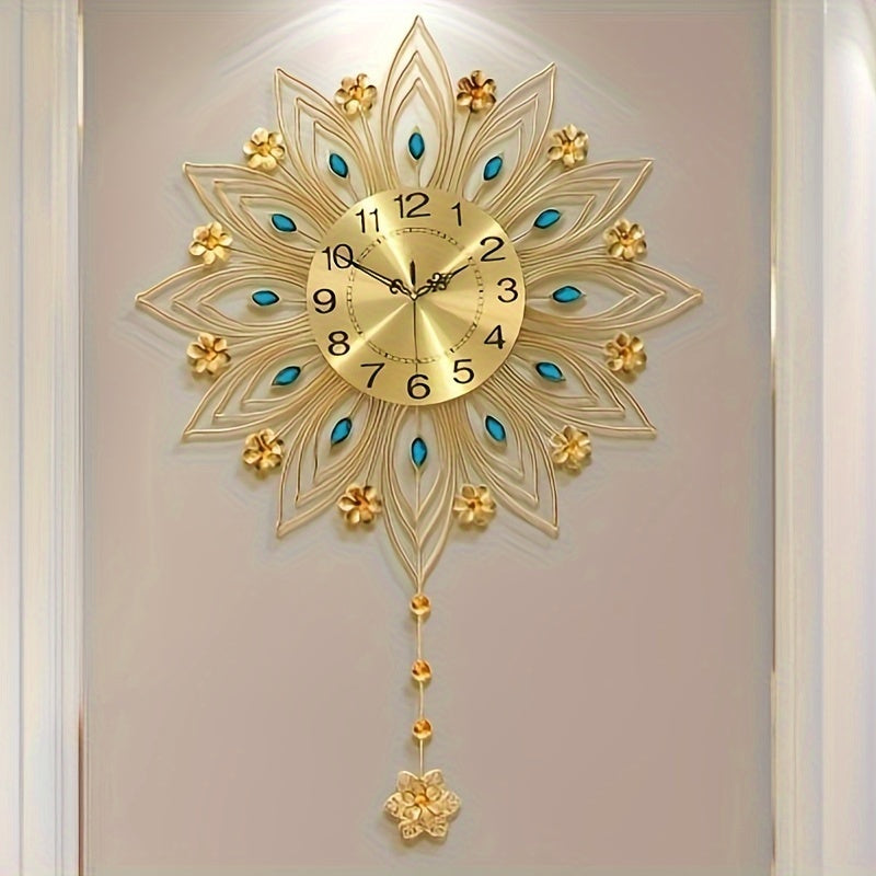 GoldenBloom - Luxury Silent Wall Clock with Elegant Floral Details