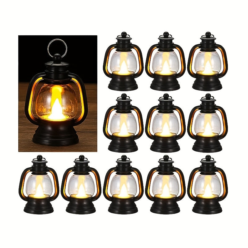 12 stuks Vintage Mini LED Kerstlantaarns - Knipperende Lampjes voor Feestelijke Decoratie