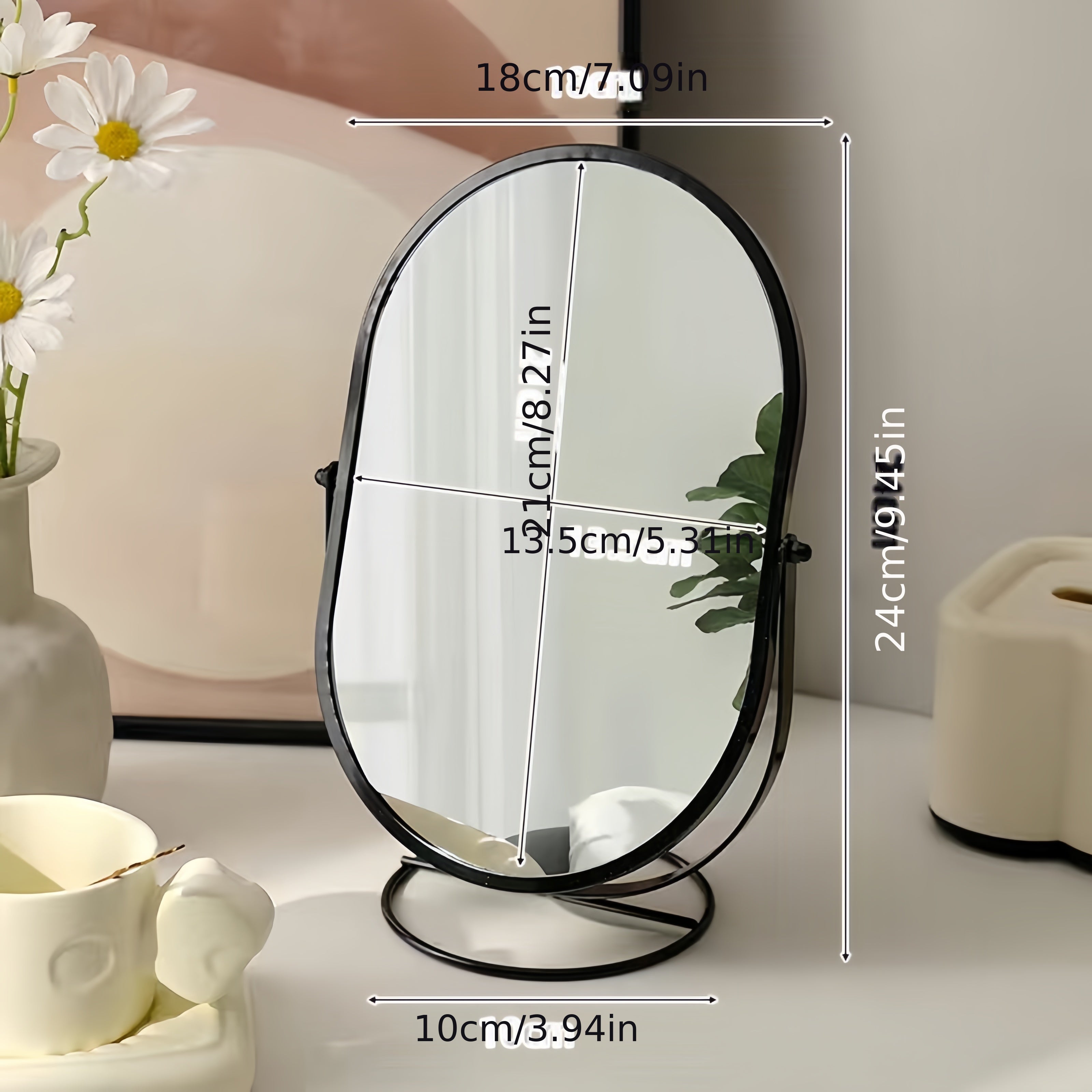 360° Roterende Make-up Spiegel – IJzeren Frame, Compact en Draagbaar, Geen Stroom Nodig