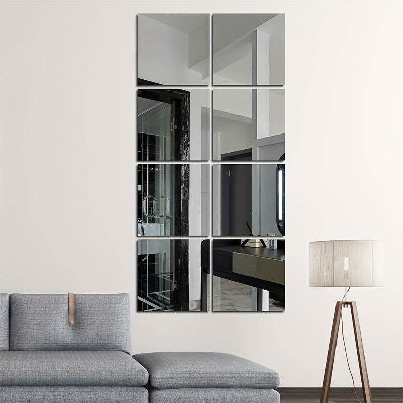 8-delige Set 3D Acryl Spiegeltegels - Breukvast, Zelfklevende Decoratie voor Woonkamer, Slaapkamer, Kantoor & Keuken