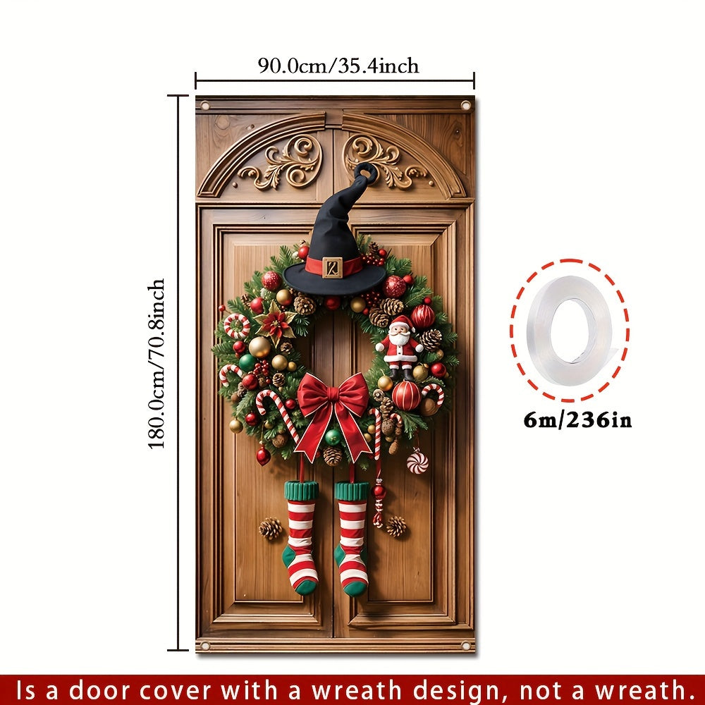 Holiday Banner - Polyester Christmas Door Banner with Wreath