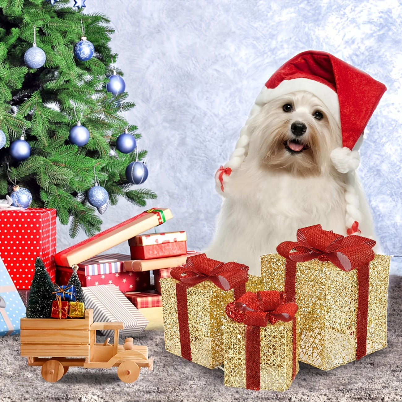 GlowGifts - Set van 3 Verlichte Kerstcadeaudozen met Strikken