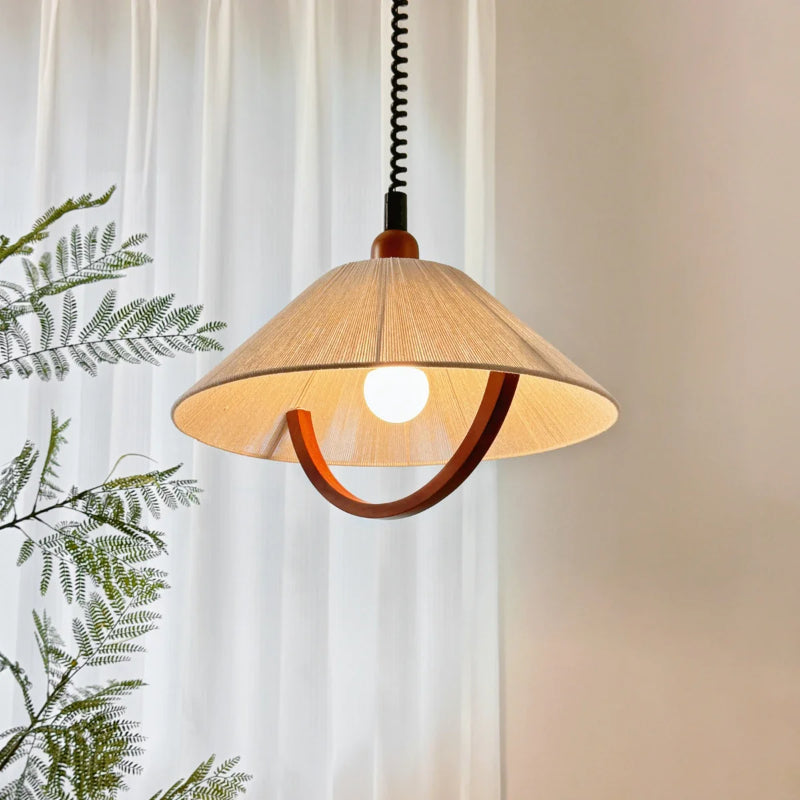 FabricWood - Verstelbare Vintage Hanglamp van Stof en Hout voor Woonkamers en Eetkamers