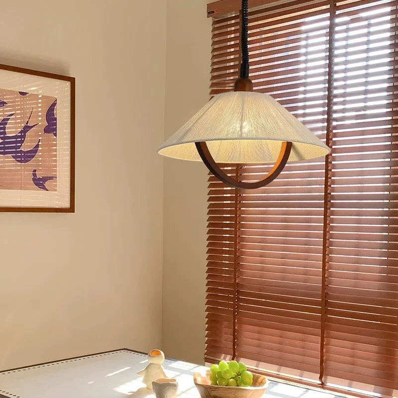FabricWood - Verstelbare Vintage Hanglamp van Stof en Hout voor Woonkamers en Eetkamers