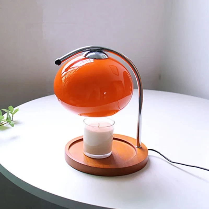 GlowSphere - Macaron Tafellamp van Glas met Houten Tray