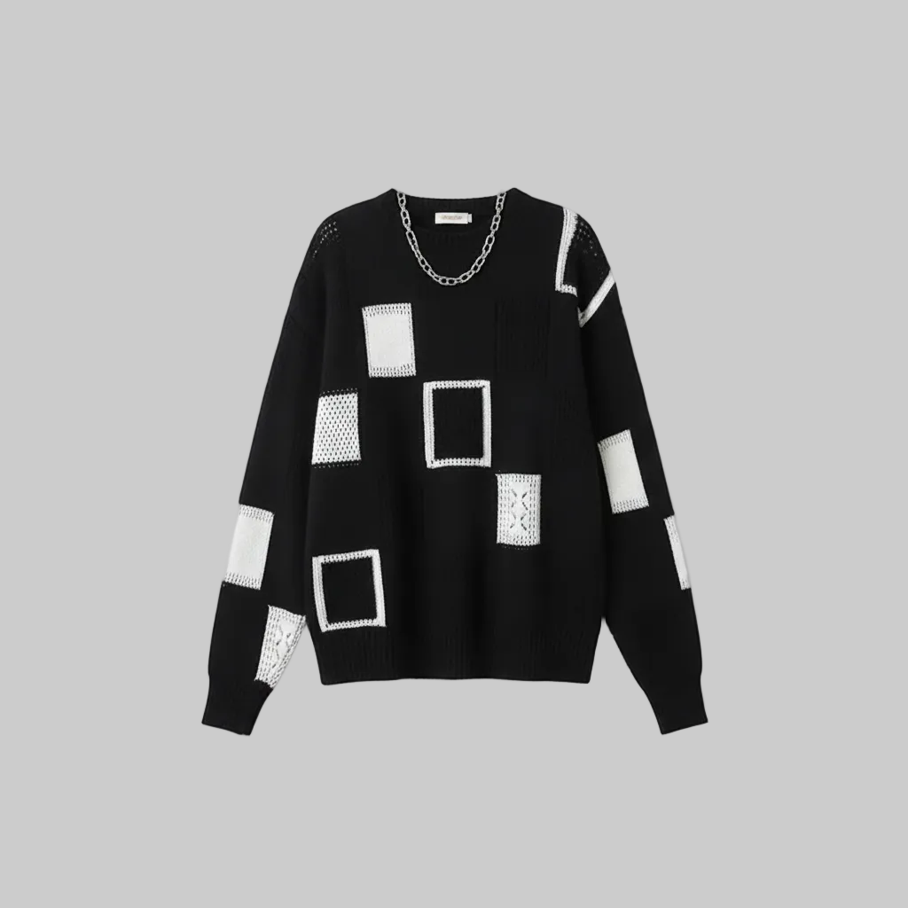 Moderne Geometrische Trui Zachte Wol Contrast Patroon