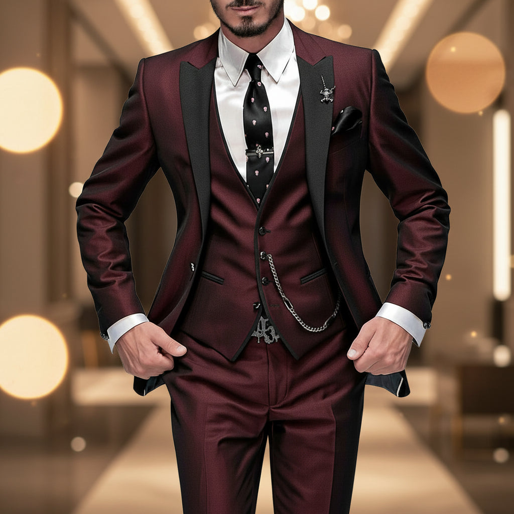 Conjunto de três peças em linho para homem: casaco de fato, colete e calças para uso profissional